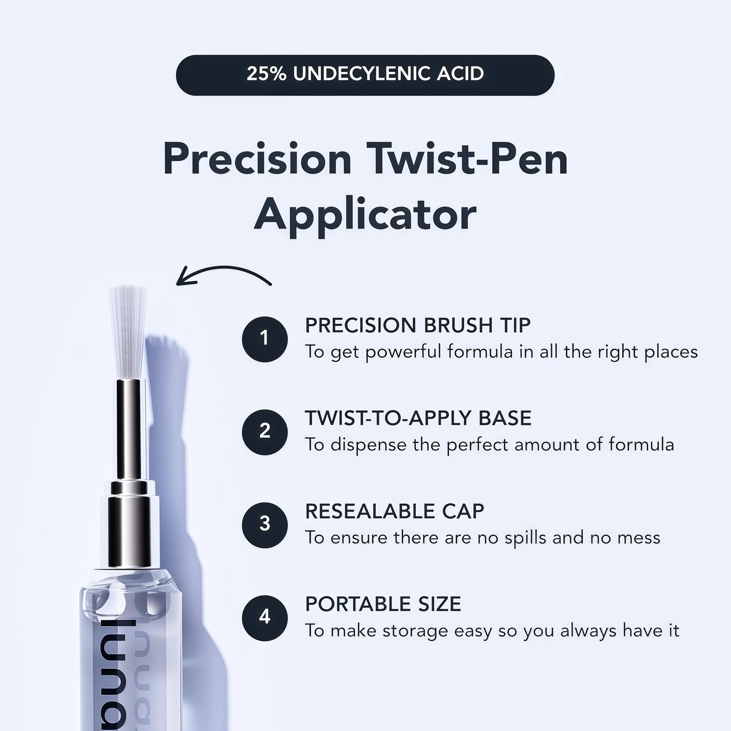 lunavia™ Antifungal Pen | Cures Most Athlete's Foot, Jock Itch, and Ringworm | 25% Undecylenic Acid with added Tea Tree, Jojoba, Clove Bud Oils & Aloe